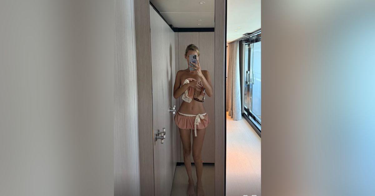 image of Bella Hadid shared a topless mirror selfie while vacationing in Saint-Tropez.