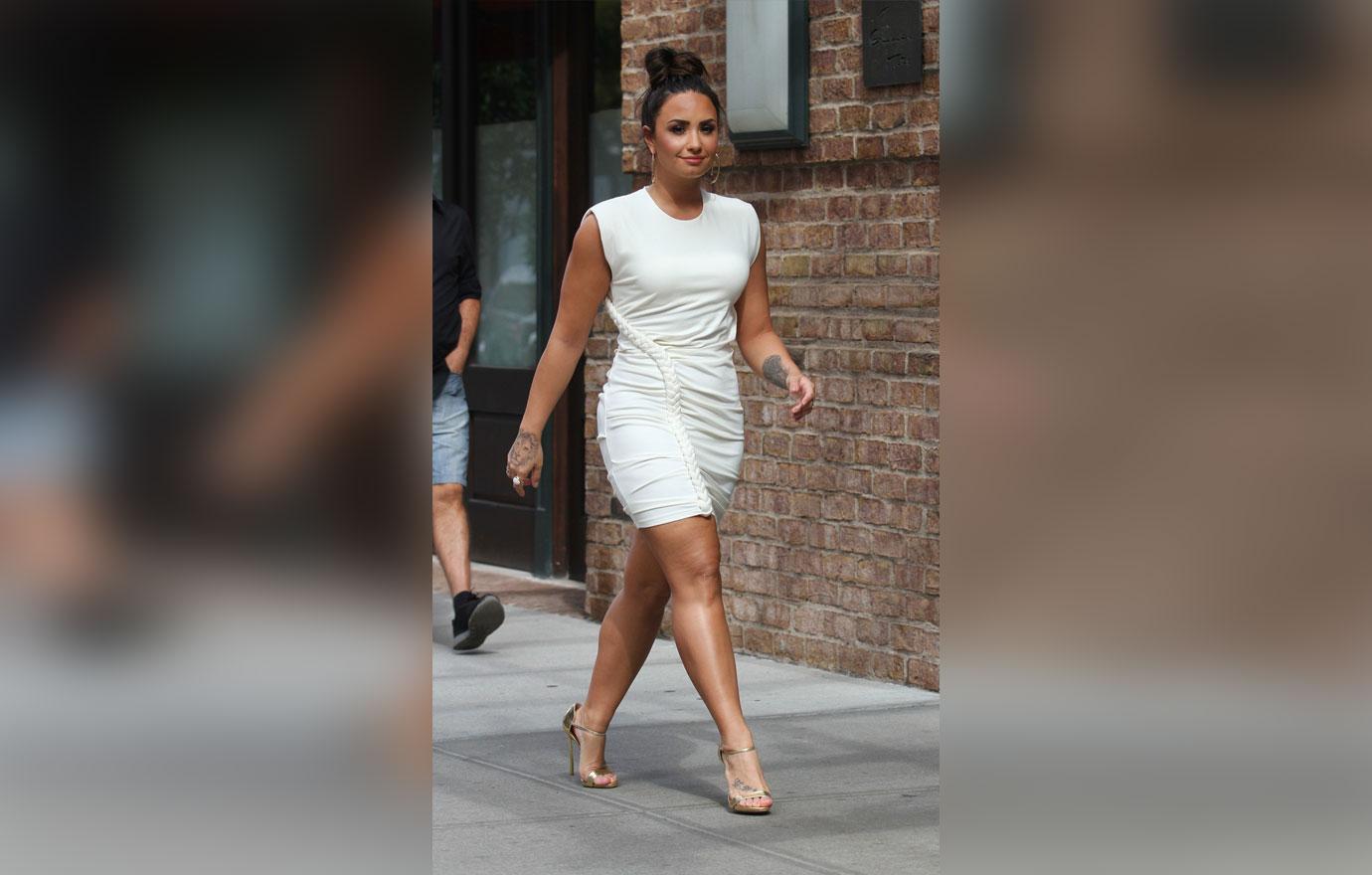 Demi Lovato Tight White Dress Curves