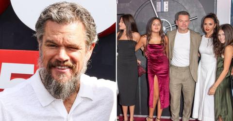 split photo of Matt Damon & his family