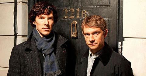 Benedict Cumberbatch and Martin Freeman as Sherlock and Watson