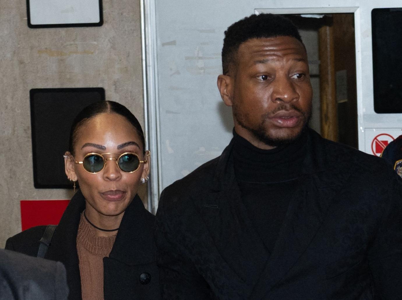 jonathan majors meagan good engaged ebony power  gala diamond ring