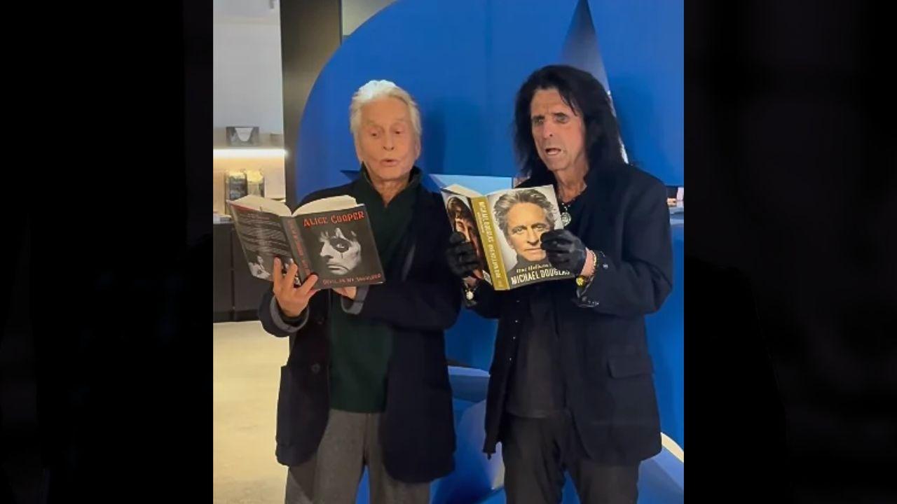 Image of Michael Douglas and Alice Cooper.