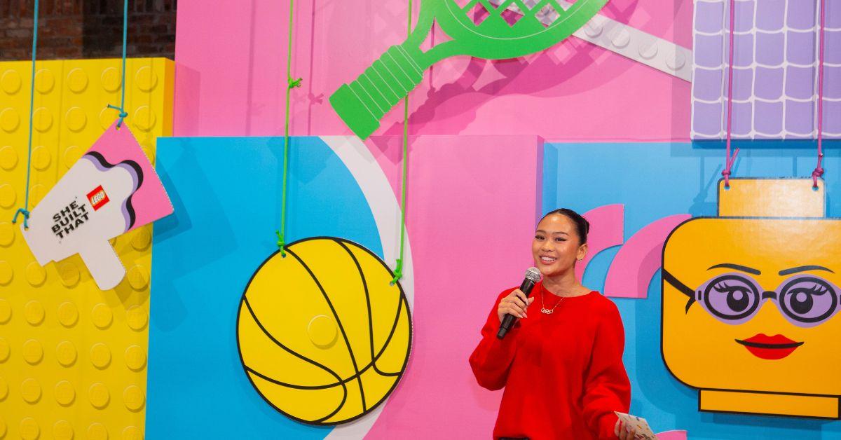 image of Suni Lee demonstrates activities during a media preview for the LEGO® She Built That Event, that invites kids to explore their passions through hands-on LEGO building activities and fireside chats with inspirational female leaders at STORIED in New York, Friday, September 5, 2025