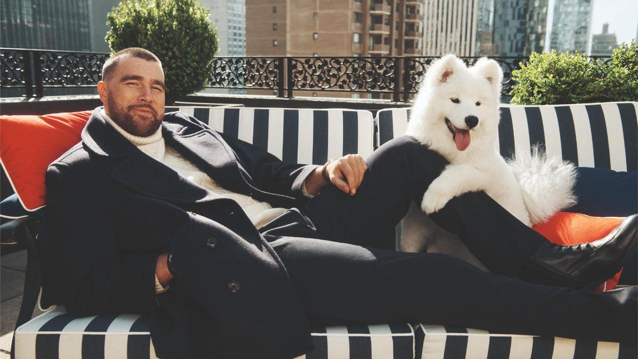 Image of Travis Kelce reportedly obsessed with his and Taylor Swift's pet dog, Wendy, and treats her 'like a child.'