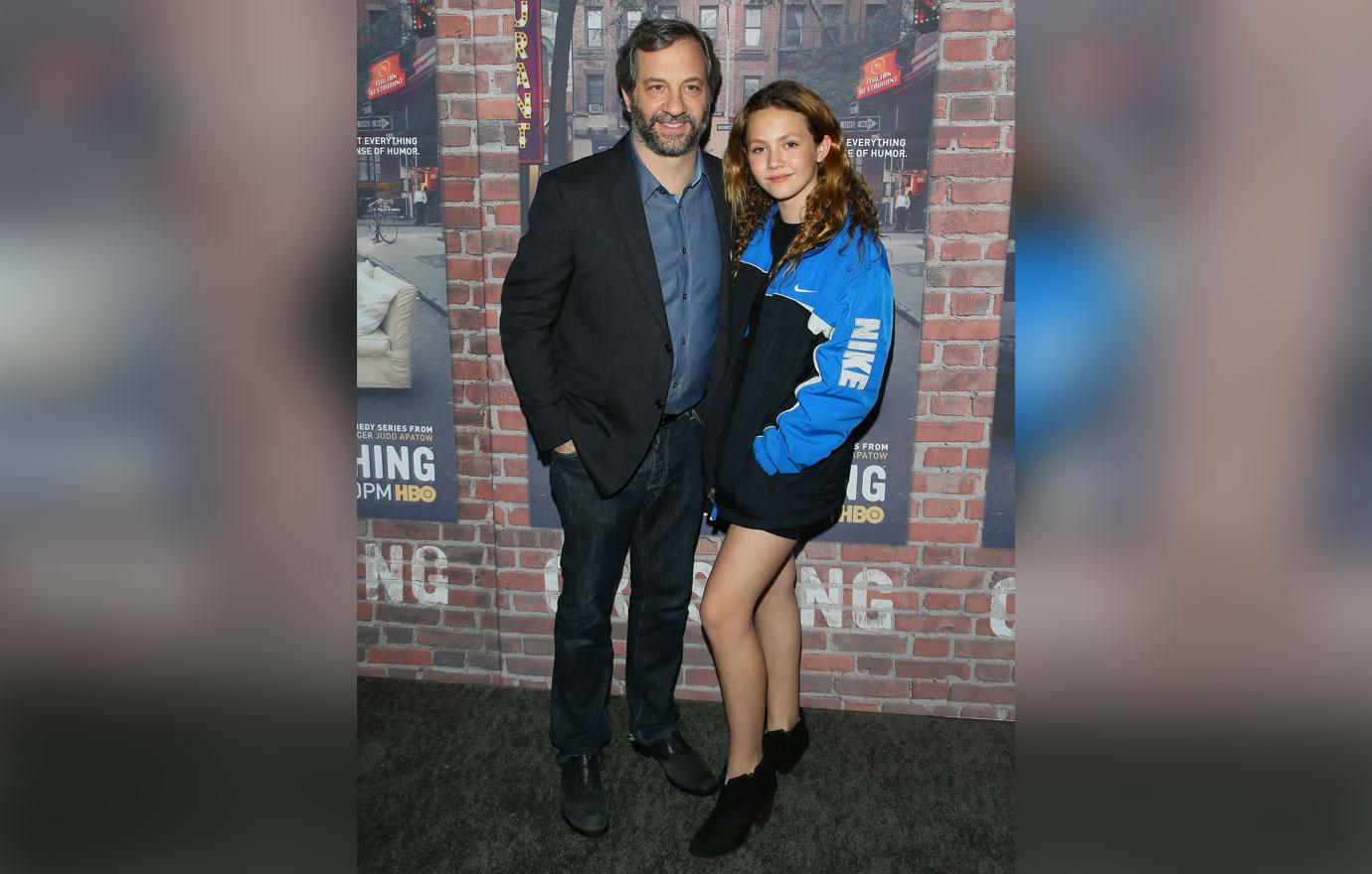 Iris Apatow and her dad Judd Apatow attend the Los Angeles Lakers