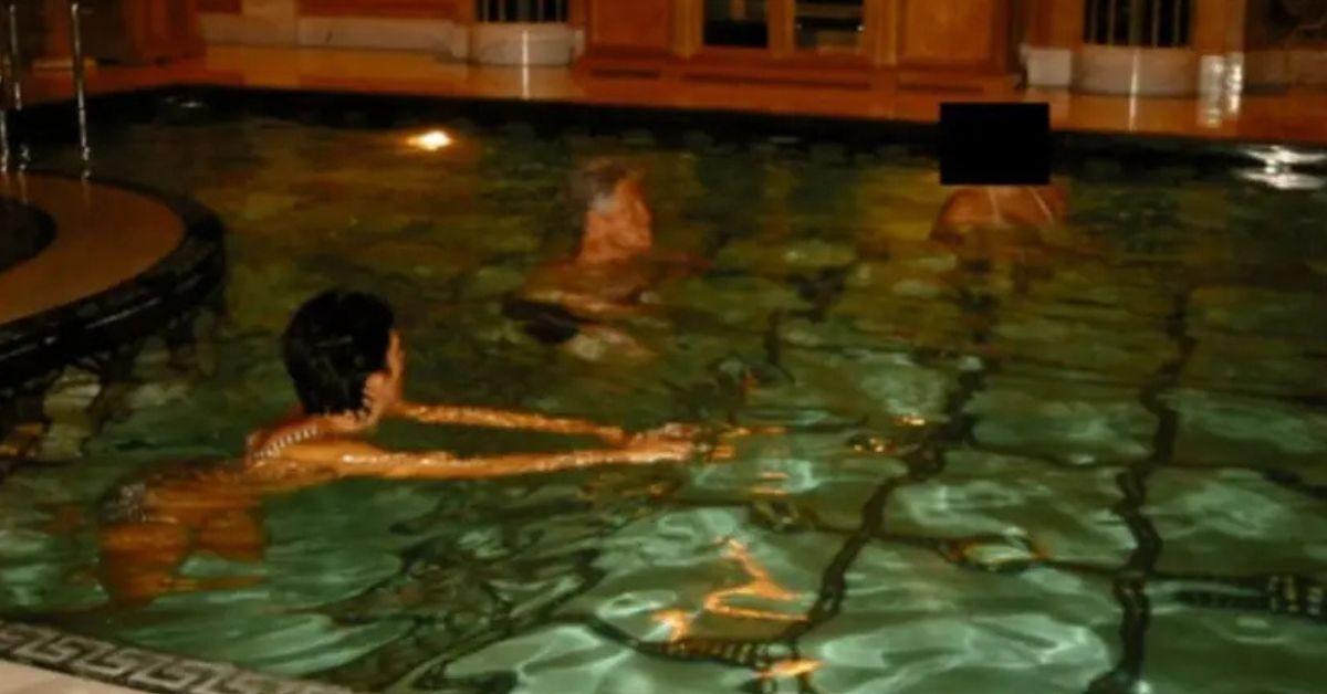 image of Bill Clinton can be seen swimming with Jeffrey Epstein's former partner and with co-conspirator Ghislaine Maxwell.