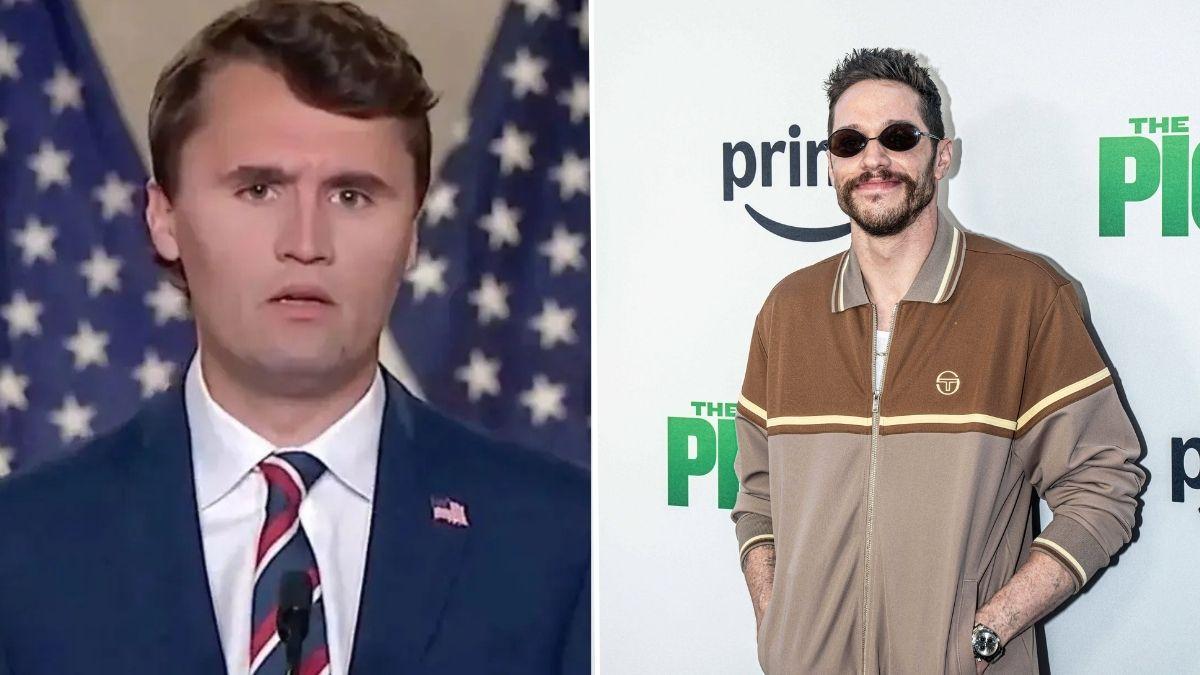 image split of Charlie Kirk and Pete Davidson 