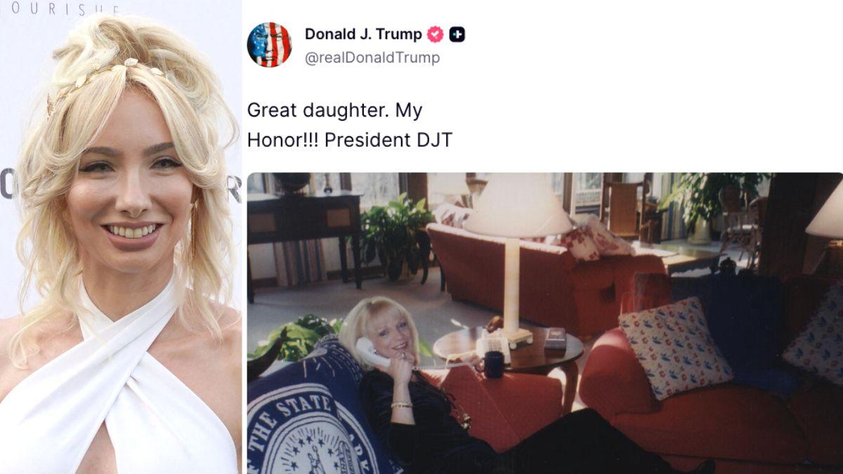 Composite photo of Andrea Catsimatidis and Donald Trump's social media post.
