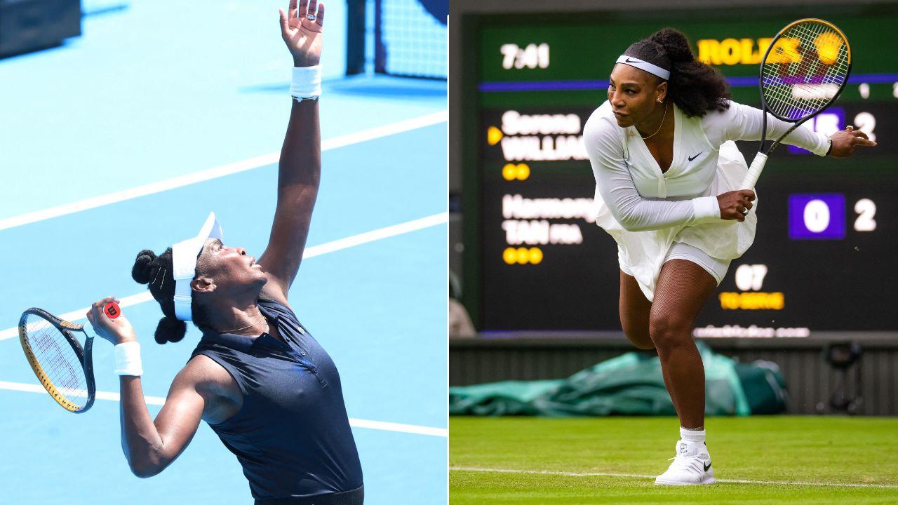 Image of Venus and Serena playing tennis.