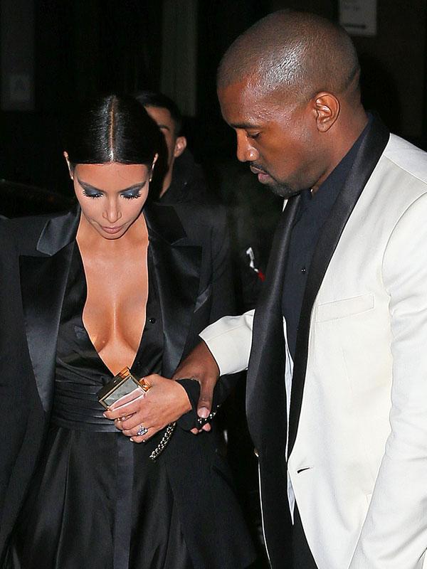 Kim Kardashian and Kanye West arrive at a restaurant for John Legend&#8217;s birthday party in NYC