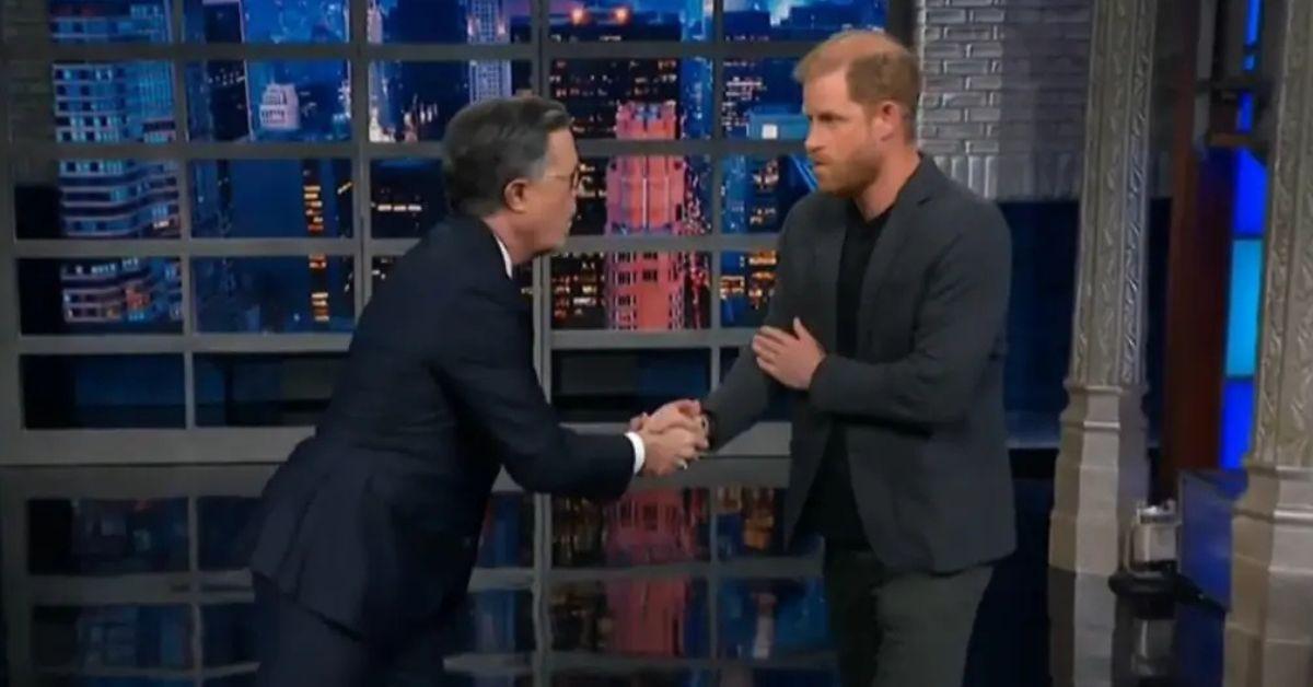 image of Prince Harry took jabs at the president on 'The Late Show with Stephen Colbert.'