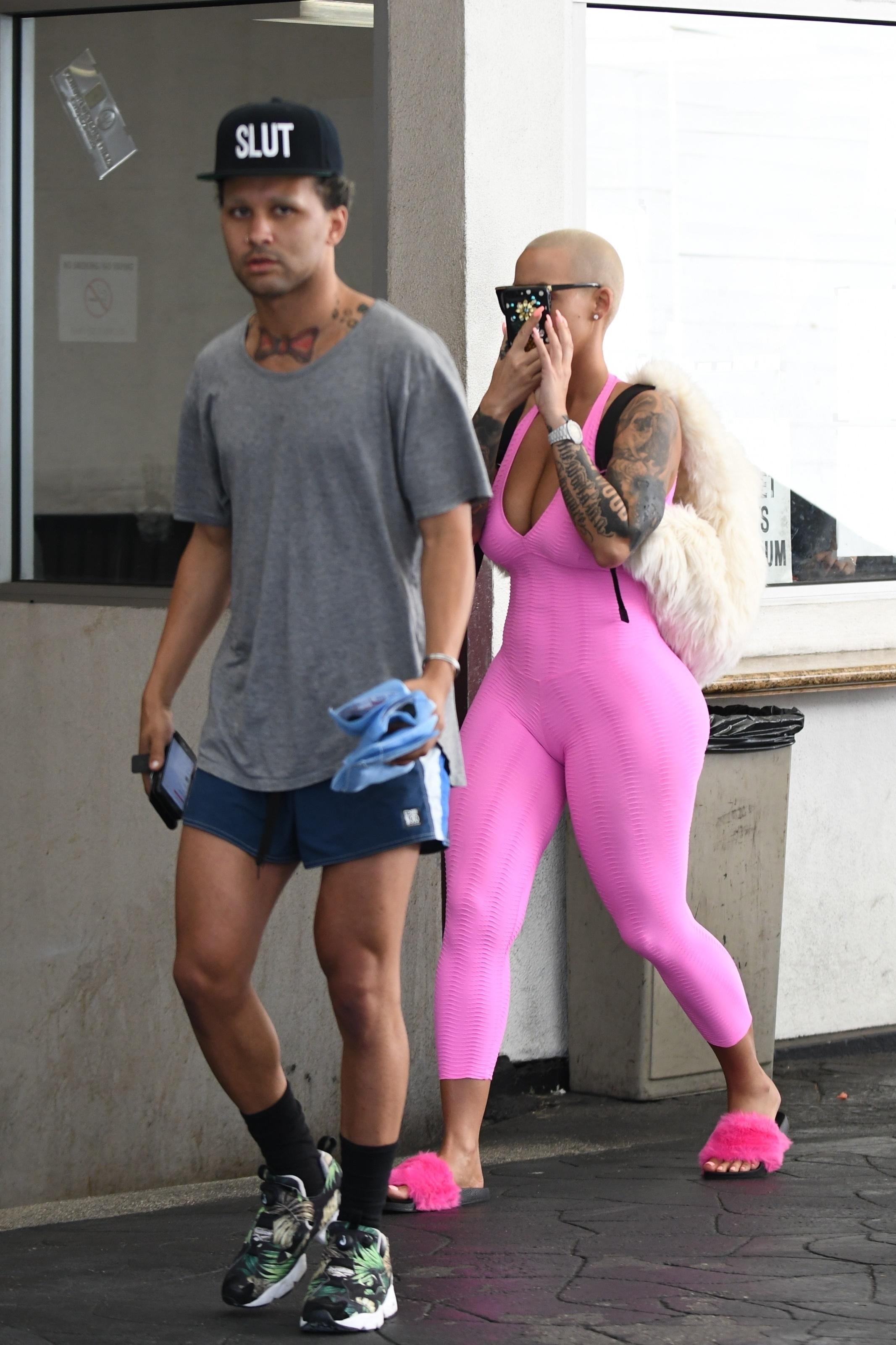 *EXCLUSIVE* Amber Rose exits a dermatology center in 90210