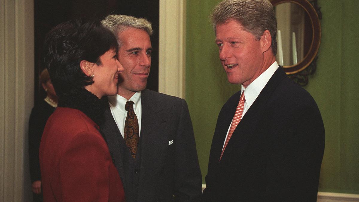 Image of Jeffrey Epstein, Ghislaine Maxwell, and Bill Clinton