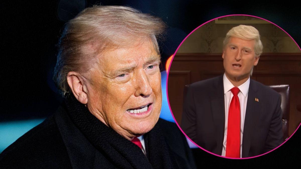 split photo of Donald Trump & James Austin Johnson