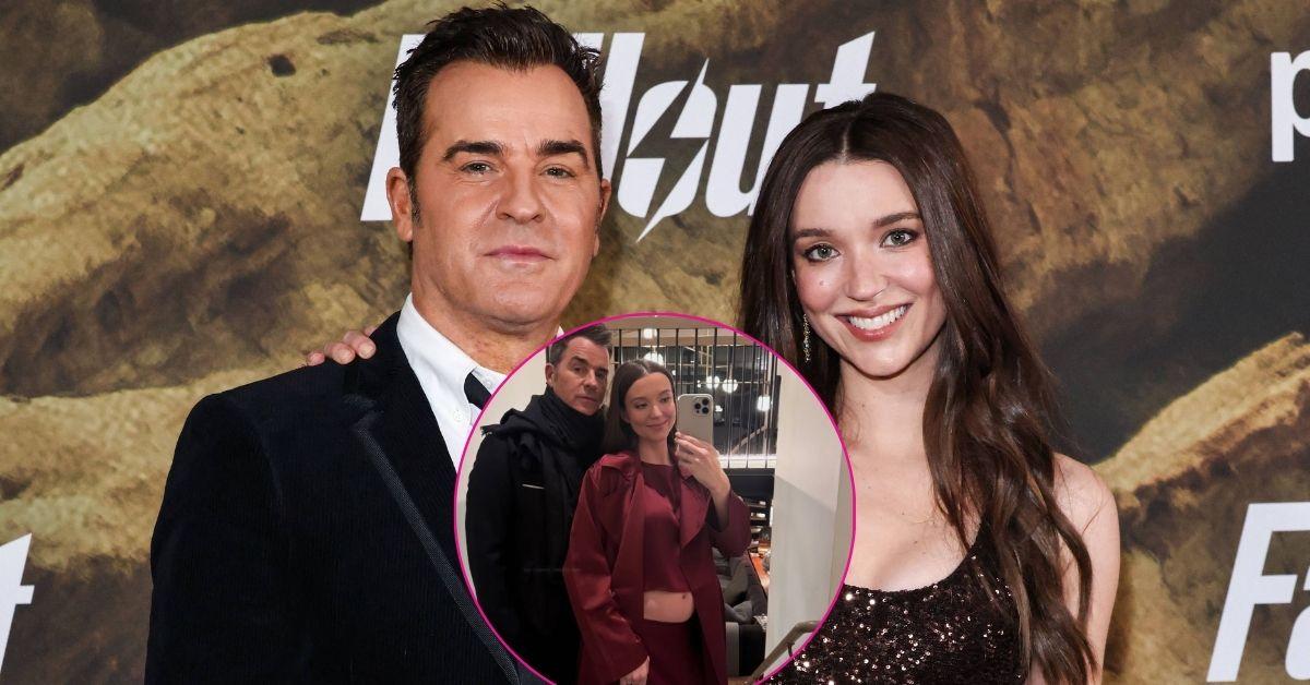 split photo of Justin Theroux & Nicole Brydon Bloom