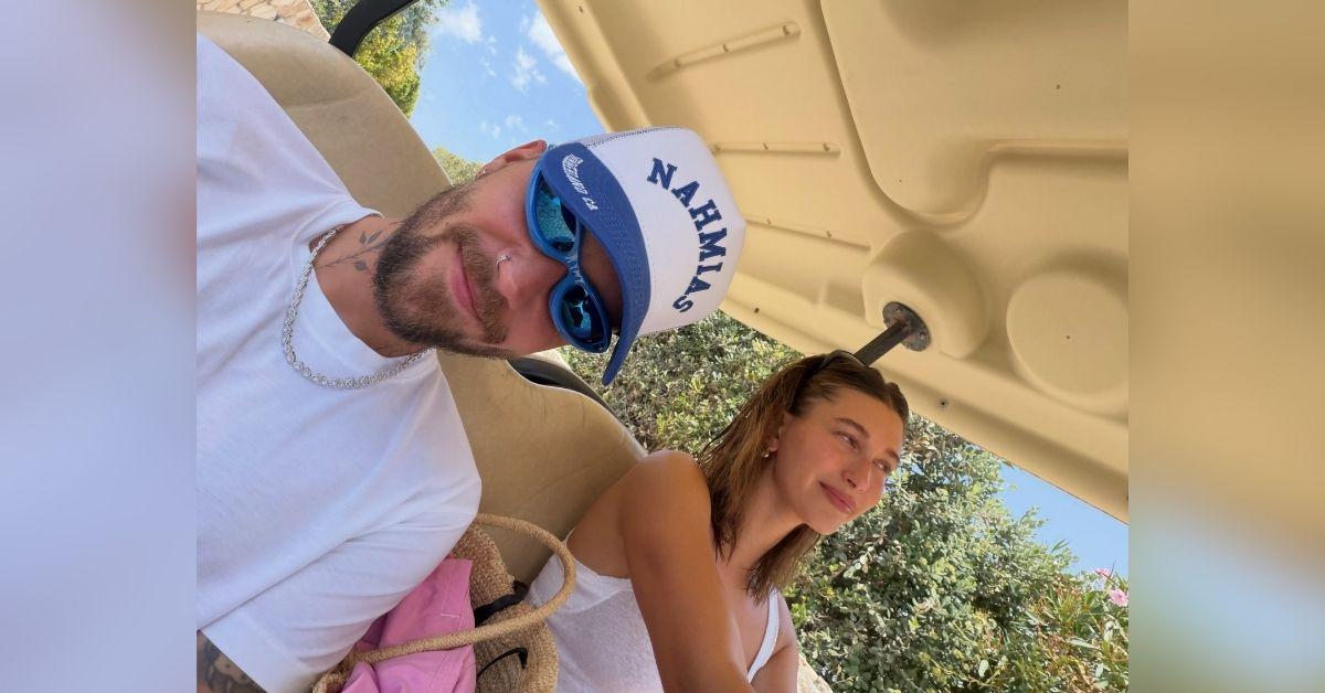 image of Justin Bieber appeared in one of the photos as the couple enjoyed a golf cart ride together.