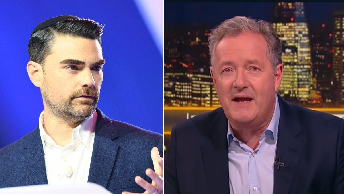 Split photo of Ben Shapiro and Piers Morgan.