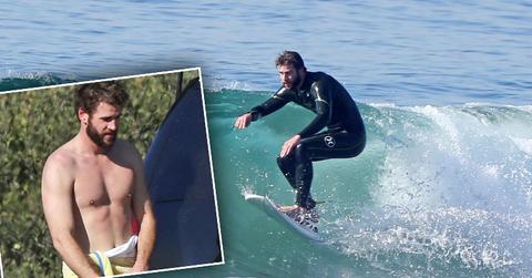 Liam Hemsworth Shirtless Abs Chest Surfing