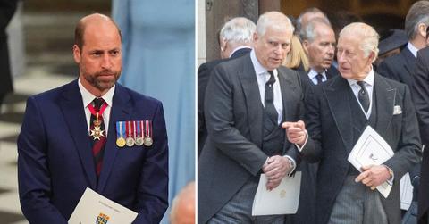 Photo of Prince William and photo of Prince Andrew with King Charles