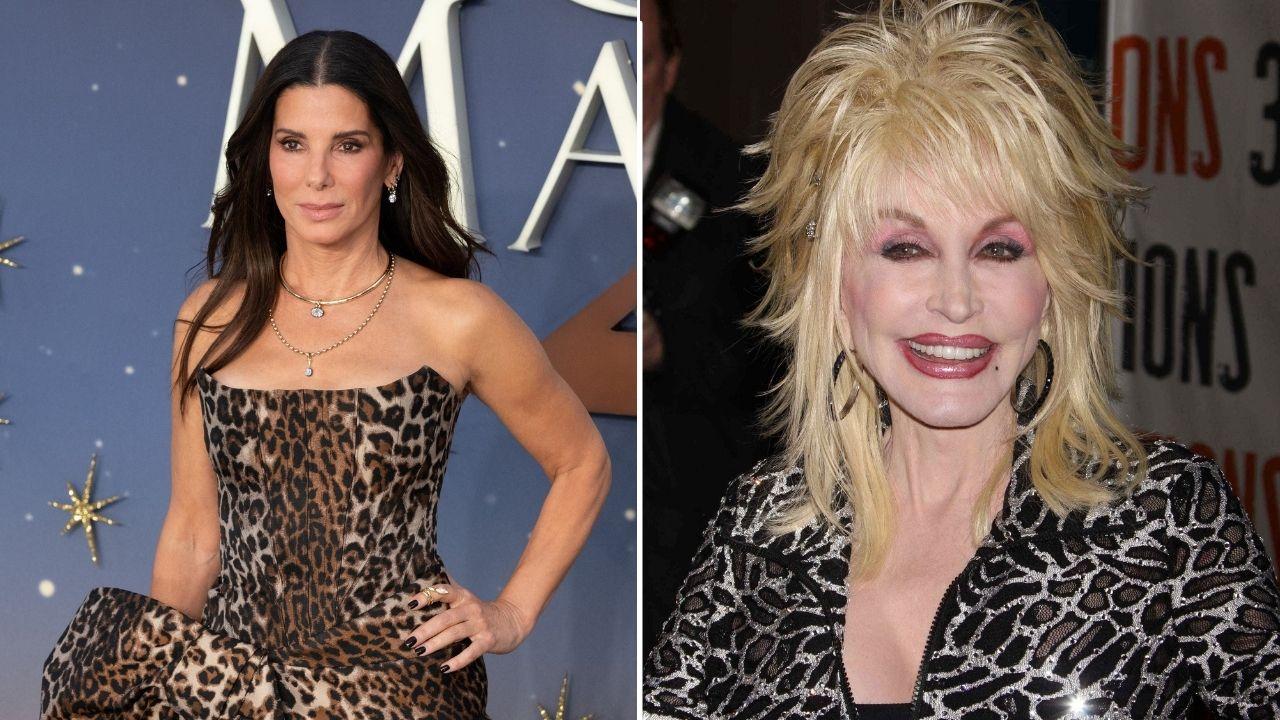 Split photo of Sandra Bullock and Dolly Parton