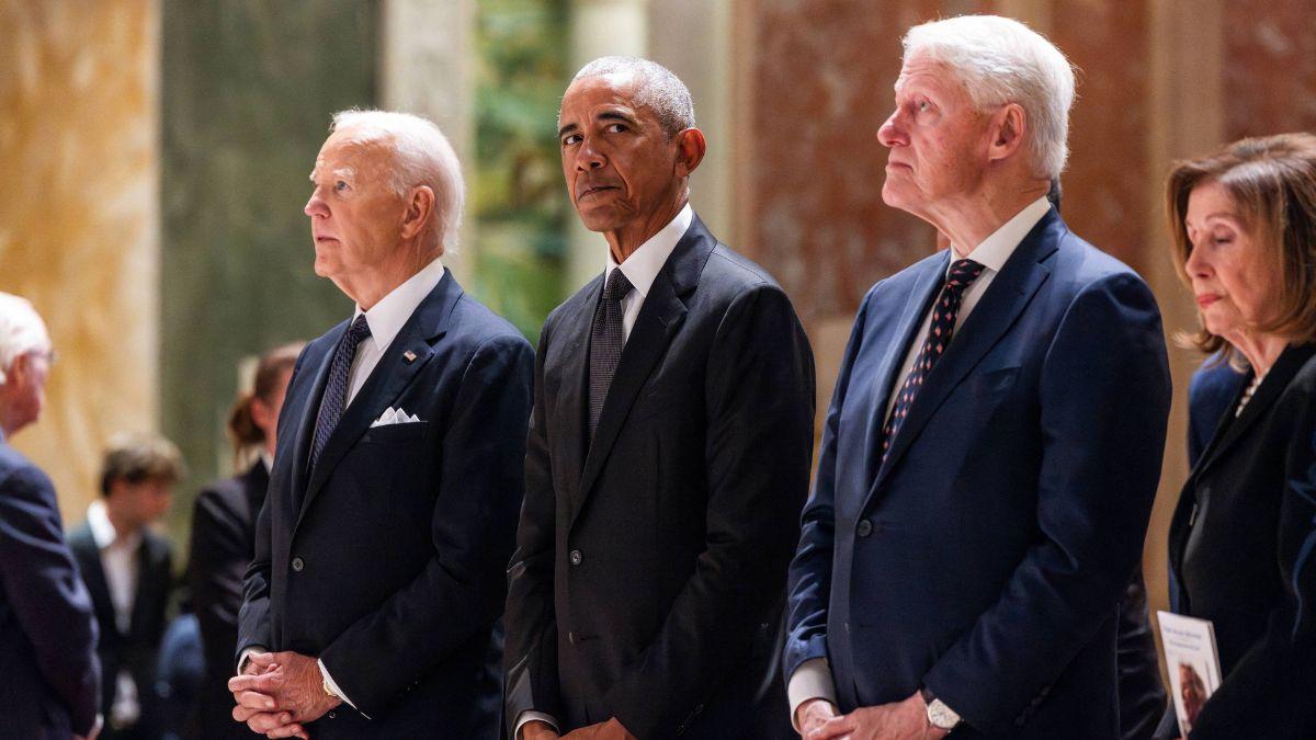 Image of Barack Obama, Bill Clinton and Joe Biden all appeared in good spirits during the service.