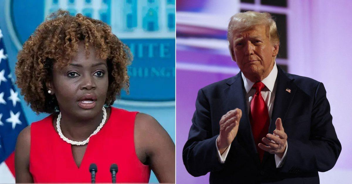 Composite photo of Karine Jean-Pierre and Donald Trump