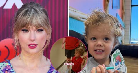 split photo of Taylor Swift & Bronze Mahomes