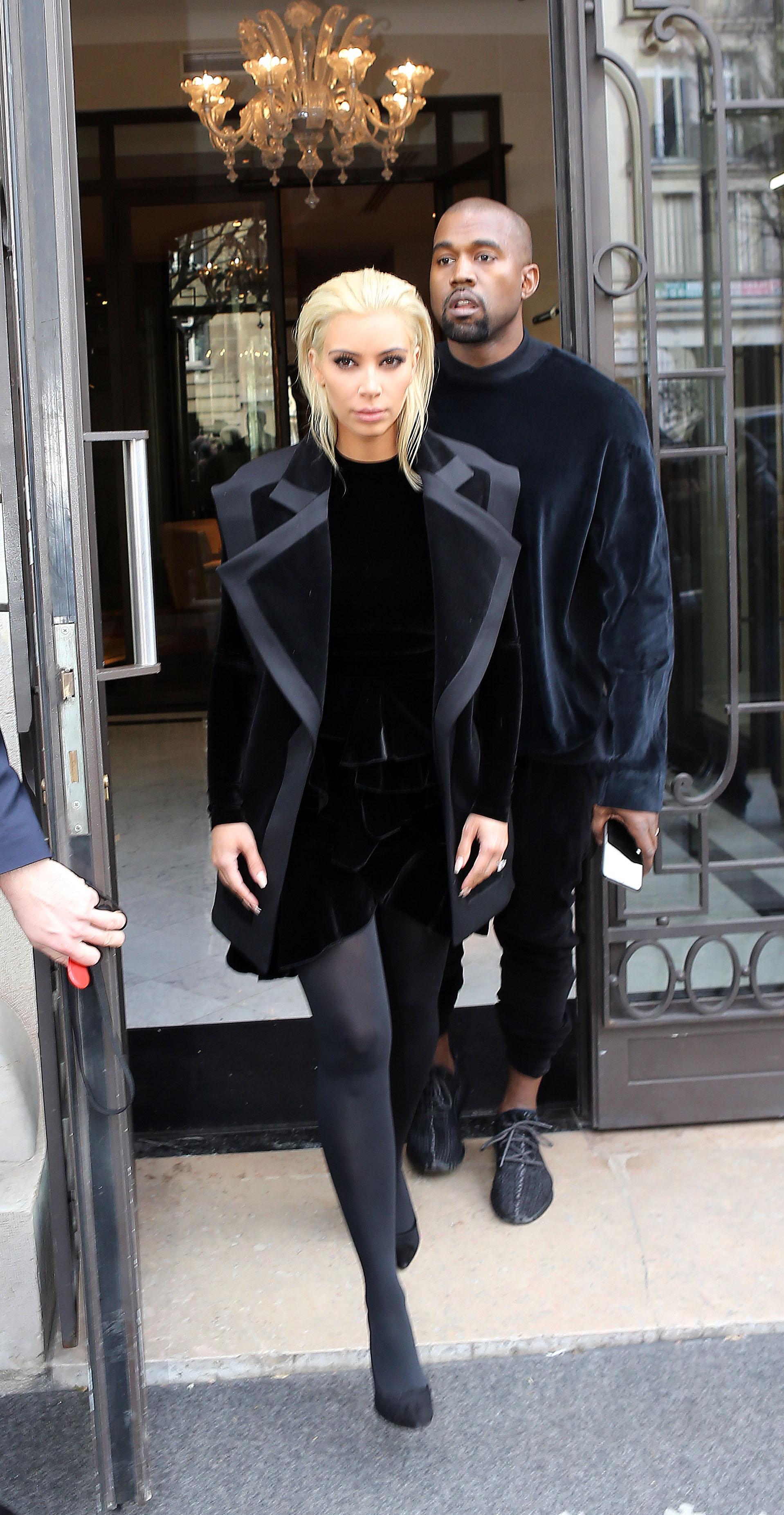 Kim Kardashian with Kanye West leave Royal Monceau hotel