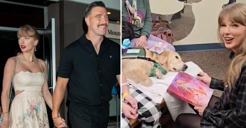 Photo of Taylor Swift with Travis Kelce and a picture of Taylor Swift with the Eras Tour book.