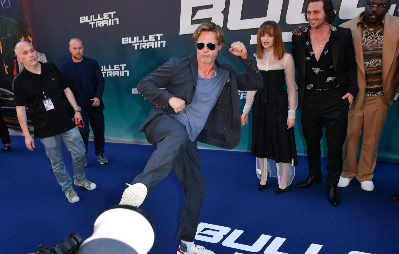 Brad Pitt Shows Off His High Kicking Moves 'Bullet Train' Premiere