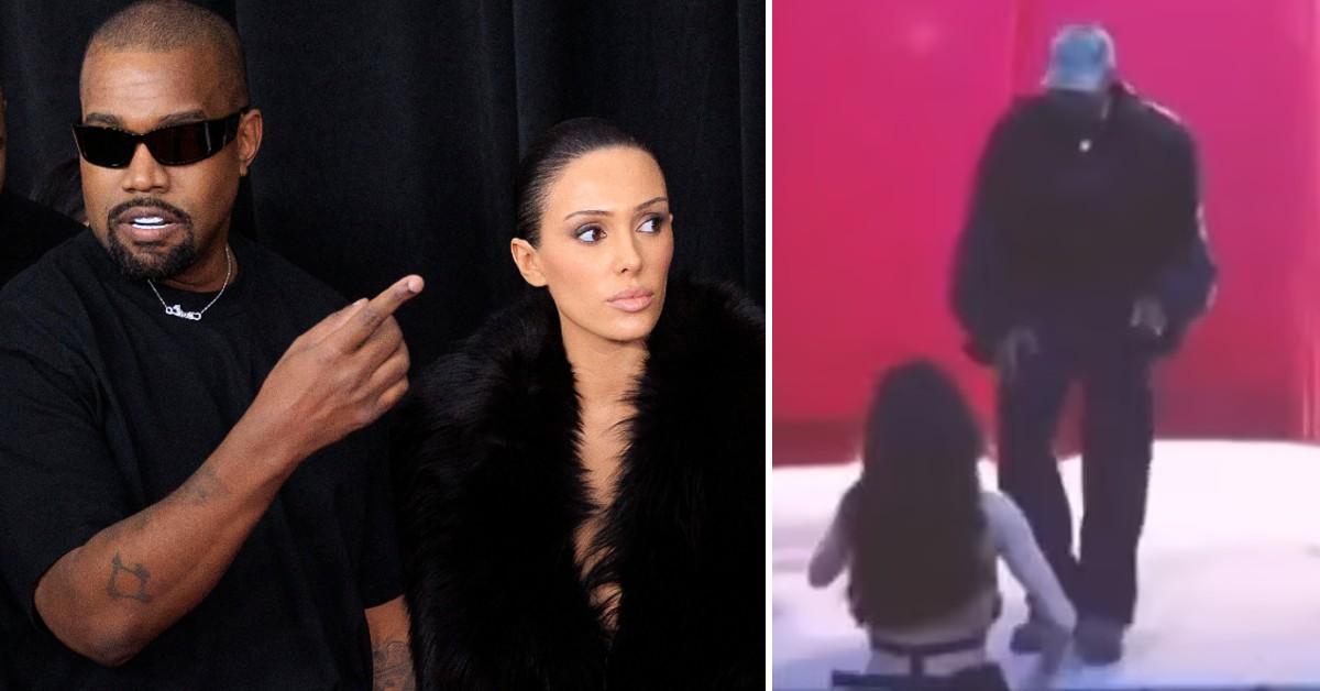 Two photos of Kanye West with Bianca Censori