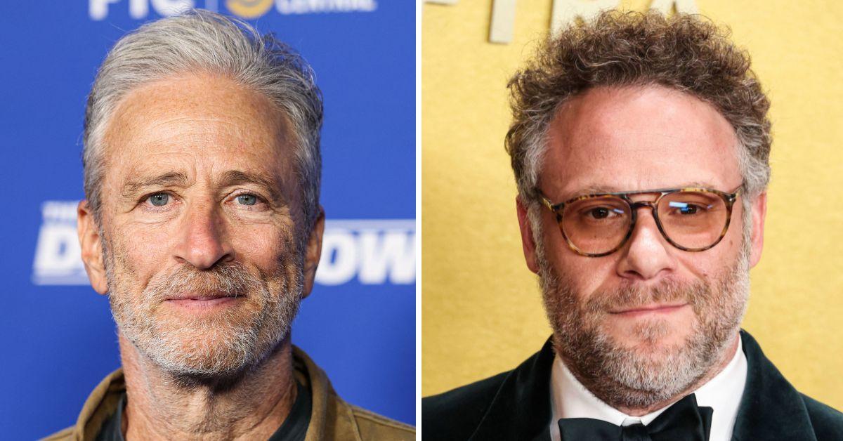image of Jon Stewart and Seth Rogen publicly criticized Kanye West during a comedy festival in Los Angeles.