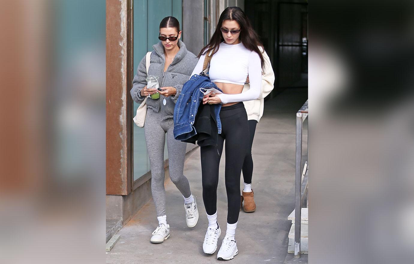 hailey bieber and bella hadid pilates class los angeles photos