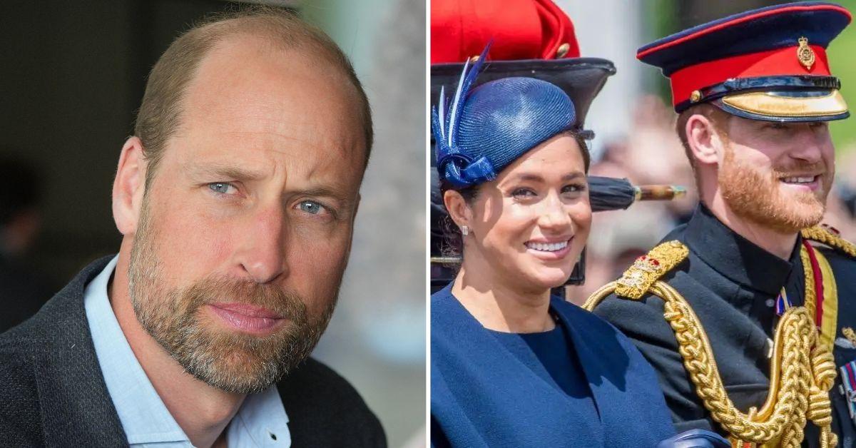 Photo of Price William and a picture of Meghan Markle with Prince Harry