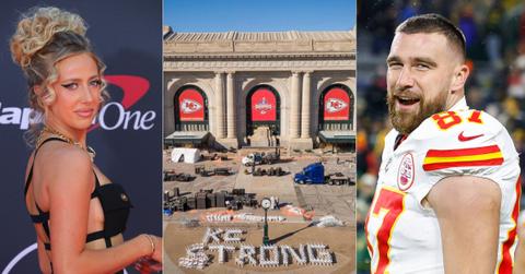 travis kelce brittany mahomes smile dinner parade shooting photo