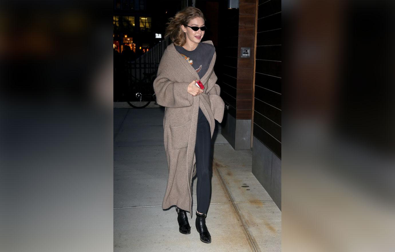 Gigi Hadid looks glad to be home after a photoshoot