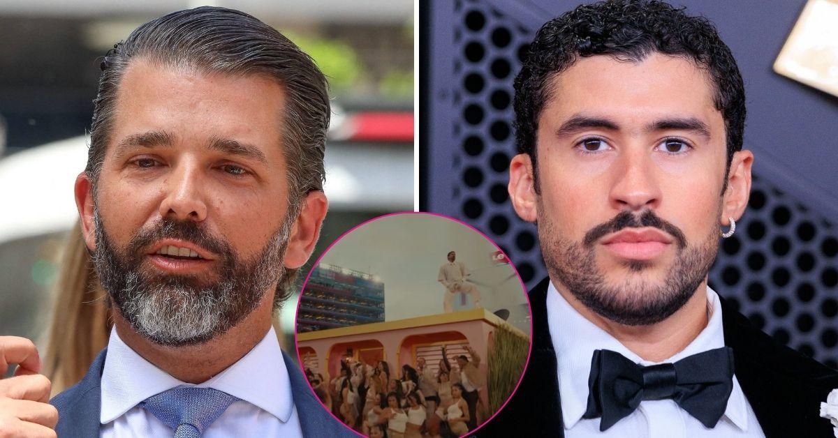split photo of Donald Trump Jr. & Bad Bunny