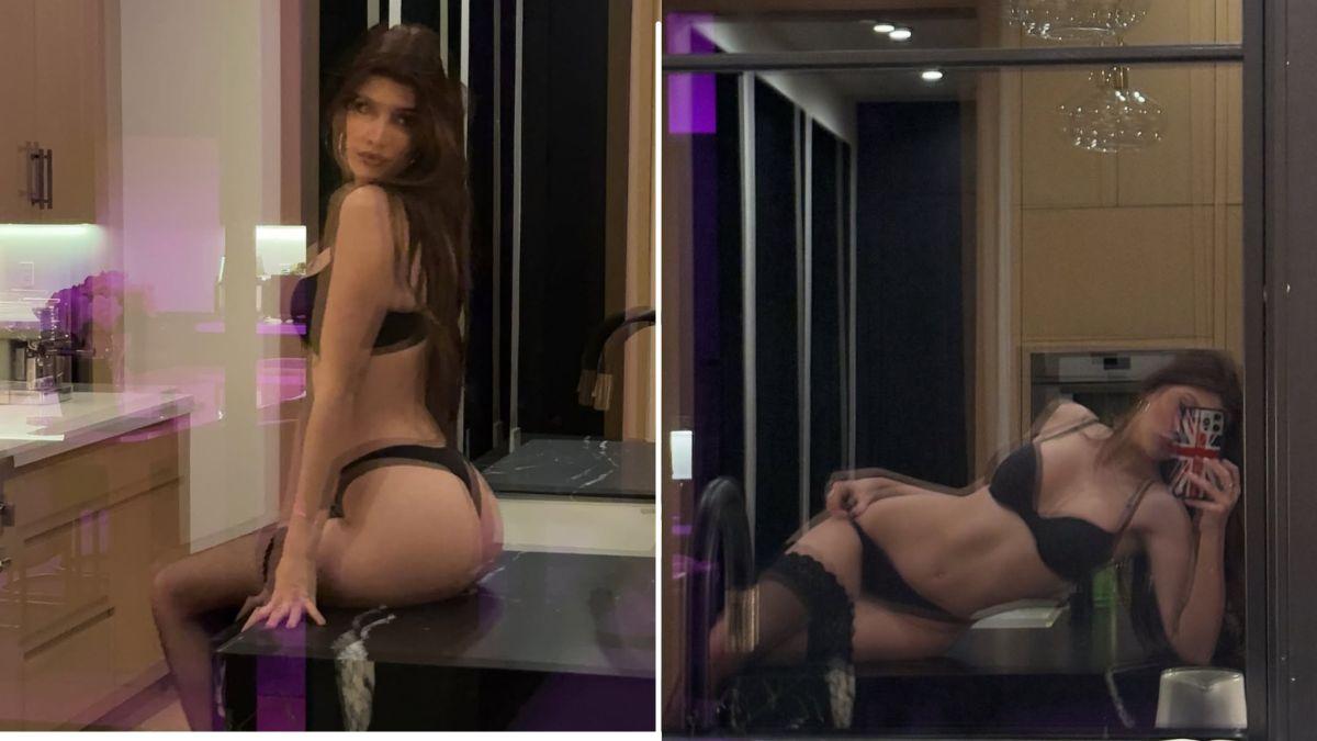 image of Her thigh-high tights featured lace at the top.