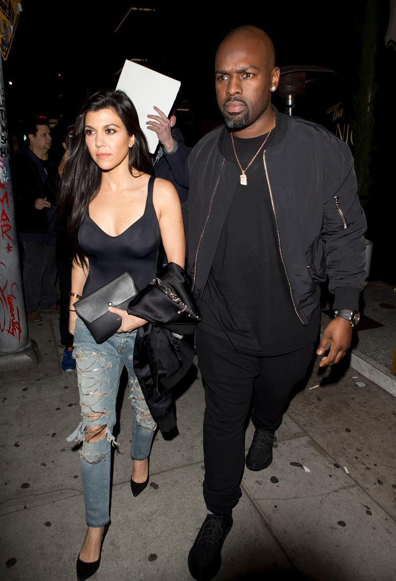 Kourtney Kardashian was seen being escorted by her mothers much younger boyfriend Corey Gamble as they left &#8216;the Nice Guy&#8217; bar in West Hollywood, CA