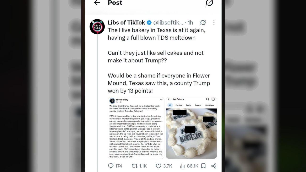image of Hive Bakery reposted Libs of TikTok's jibe.