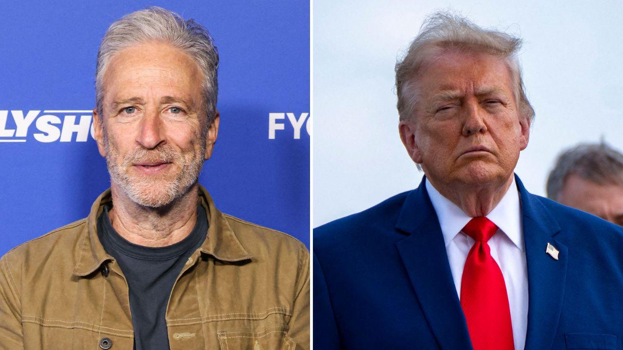 Photo of Jon Stewart and Donald Trump.