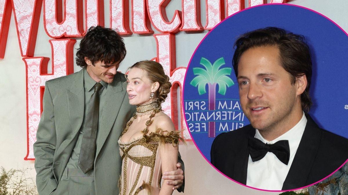 Split photo of Jacob Elordi, Margot Robbie and Tom Ackerley.