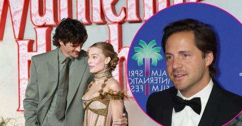 Split photo of Jacob Elordi, Margot Robbie and Tom Ackerley.