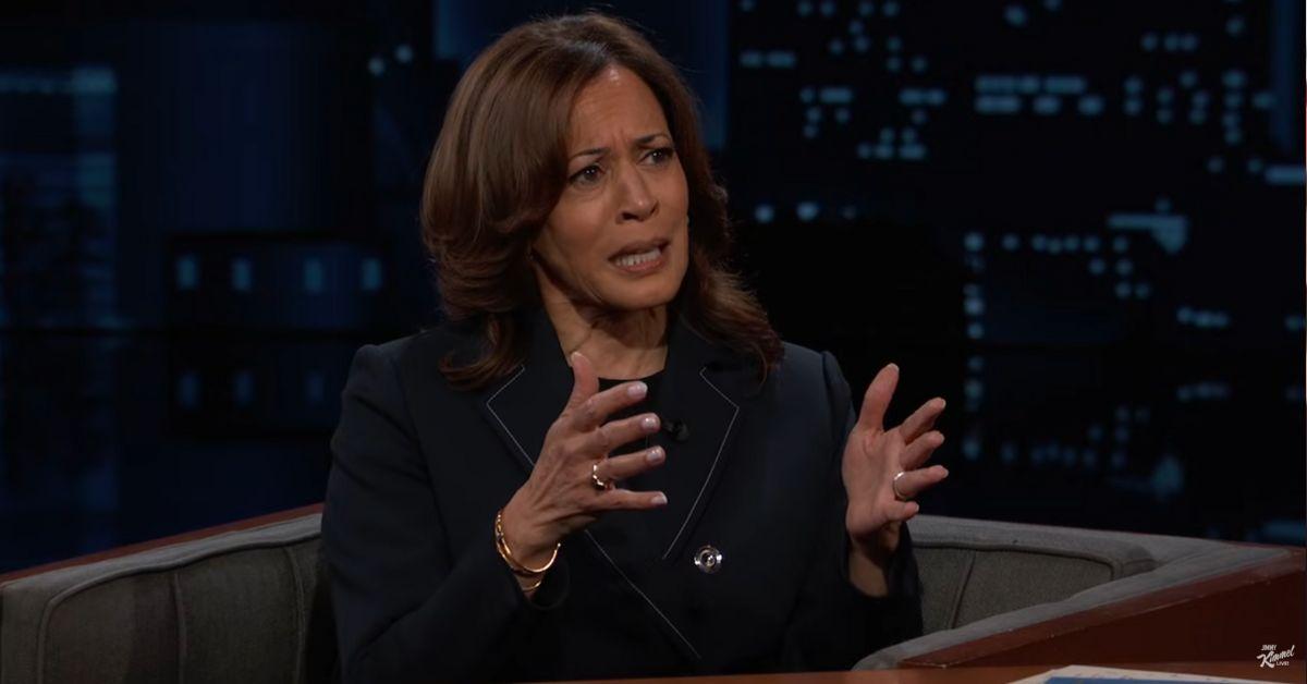 image of 'He was basically hocking his book,' Kamala Harris told Jimmy Kimmel.