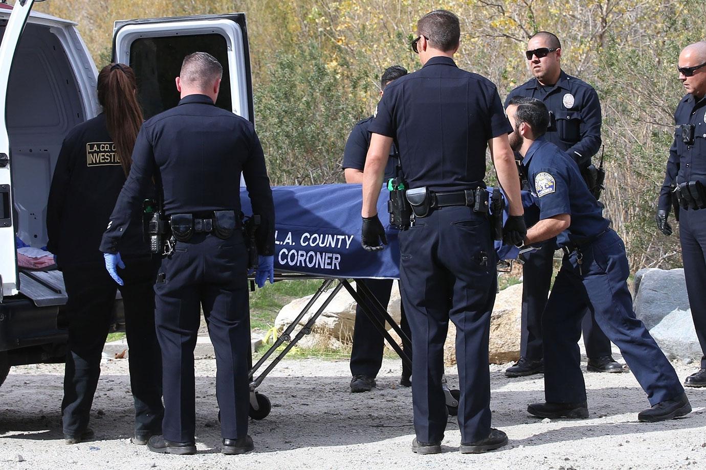 Mark Salling&#8217;s body is removed from the scene by coroners and members of the LAPD