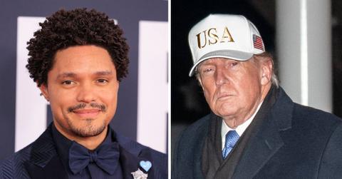 split photo of trevor noah and donald trump
