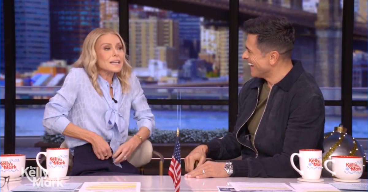 Image of Kelly Ripa still had a lozenge in her mouth while sitting down for her morning talk show.