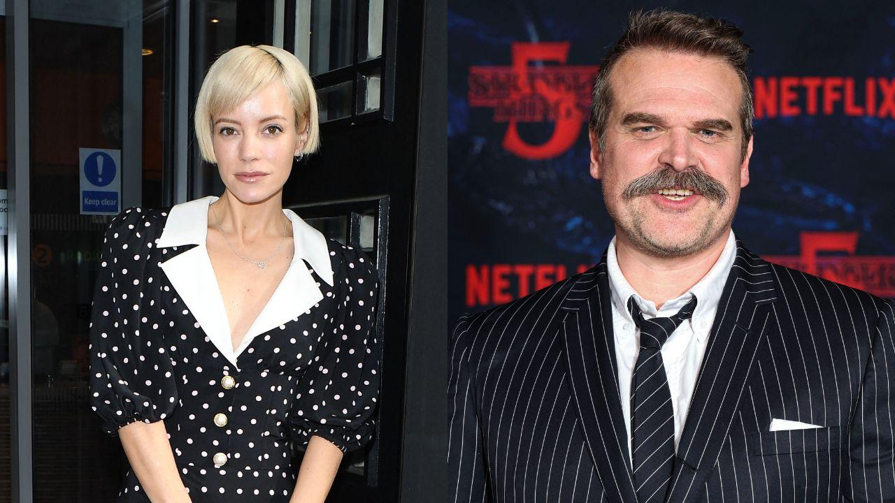 Split image of Lily Allen and David Harbour.