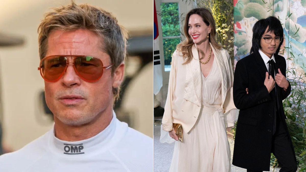 Composite photo of Brad Pitt, Angelina Jolie and their son Maddox