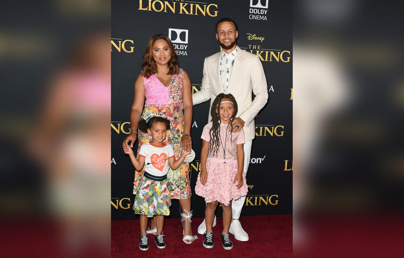 Hollywood, California, USA 9th July 2019 American Basketball player Stephen  Curry wife Ayesha Curry and daughters Riley Curry and Ryan Curry attend the  World Premiere of Disney's 'The Lion King' on July